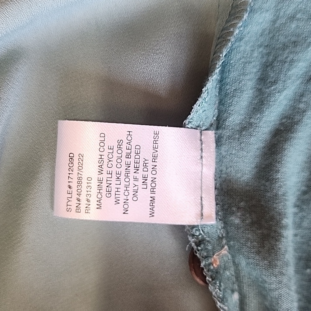 Women's Fortune + Ivy Bendry Mixed Material Tie Front Blouse, Green, Large, EUC - Picture 7 of 8
